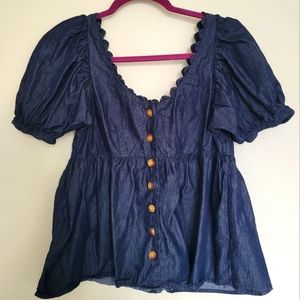 Kika vargas x target denim peplum puff sleeve top